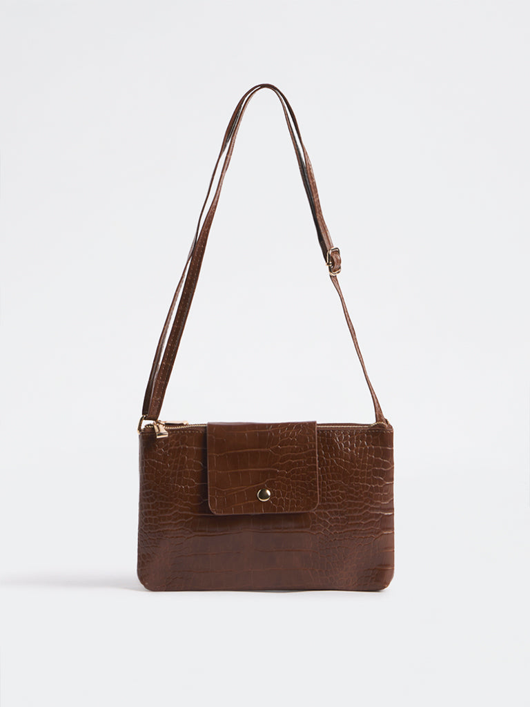 Westside Brown Textured Crossbody Sling Bag