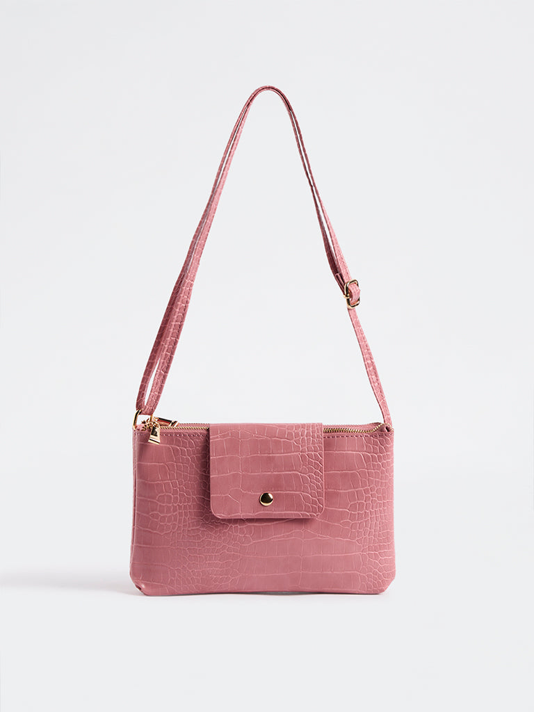 Westside Pink Textured Crossbody Sling Bag
