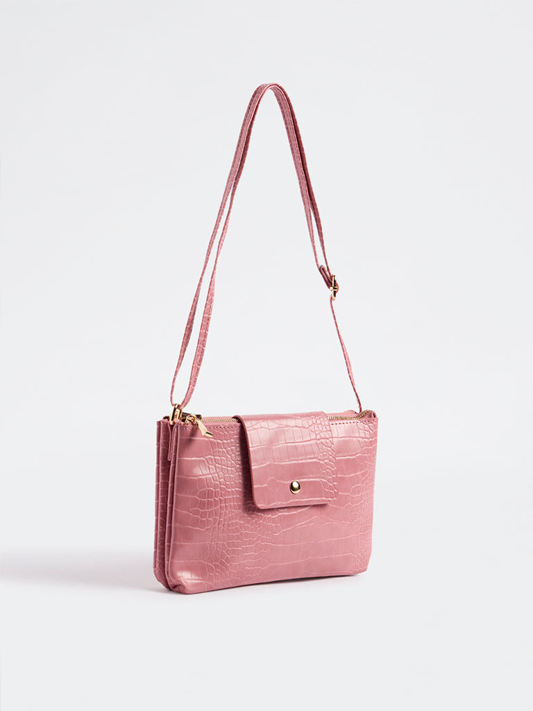 Westside Pink Textured Crossbody Sling Bag