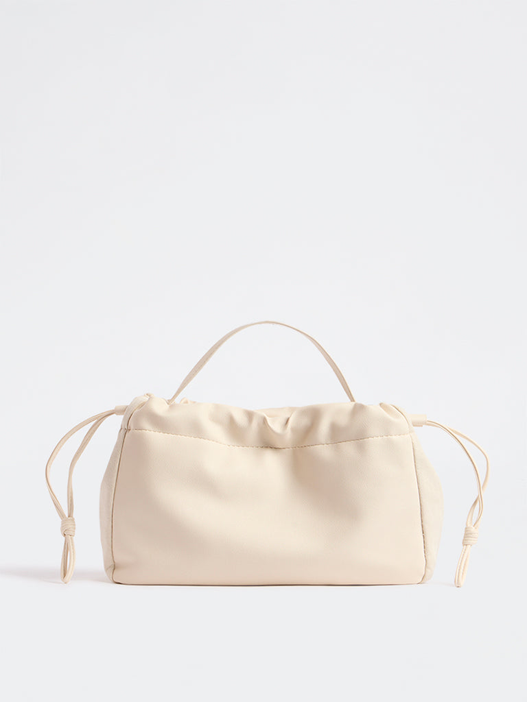 Westside Off-White Drawstring-Detail Ruched Crossbody Sling Bag