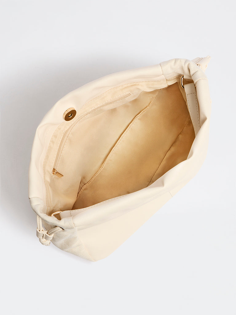 Westside Off-White Drawstring-Detail Ruched Crossbody Sling Bag