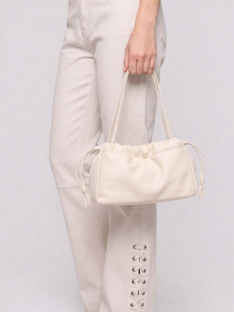 Westside Off-White Drawstring-Detail Ruched Crossbody Sling Bag