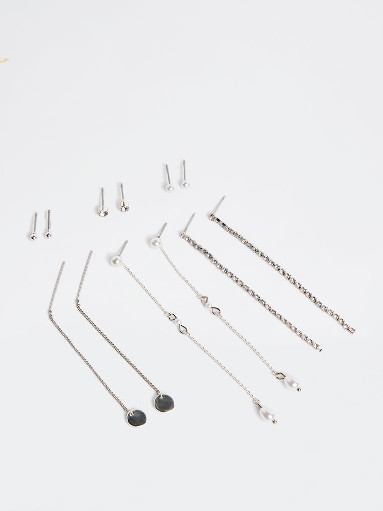 Westside Accessories Silver Studs and Drop Earrings - Pack of 6