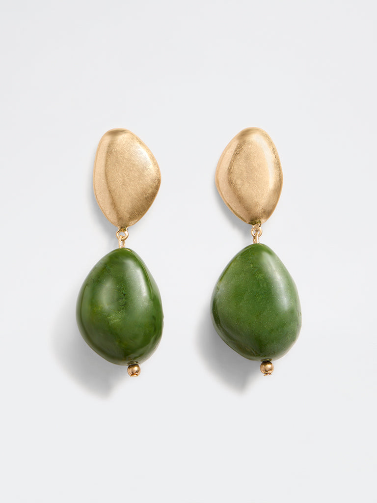 Westside Accessories Gold and Green Statement Dangler Earrings