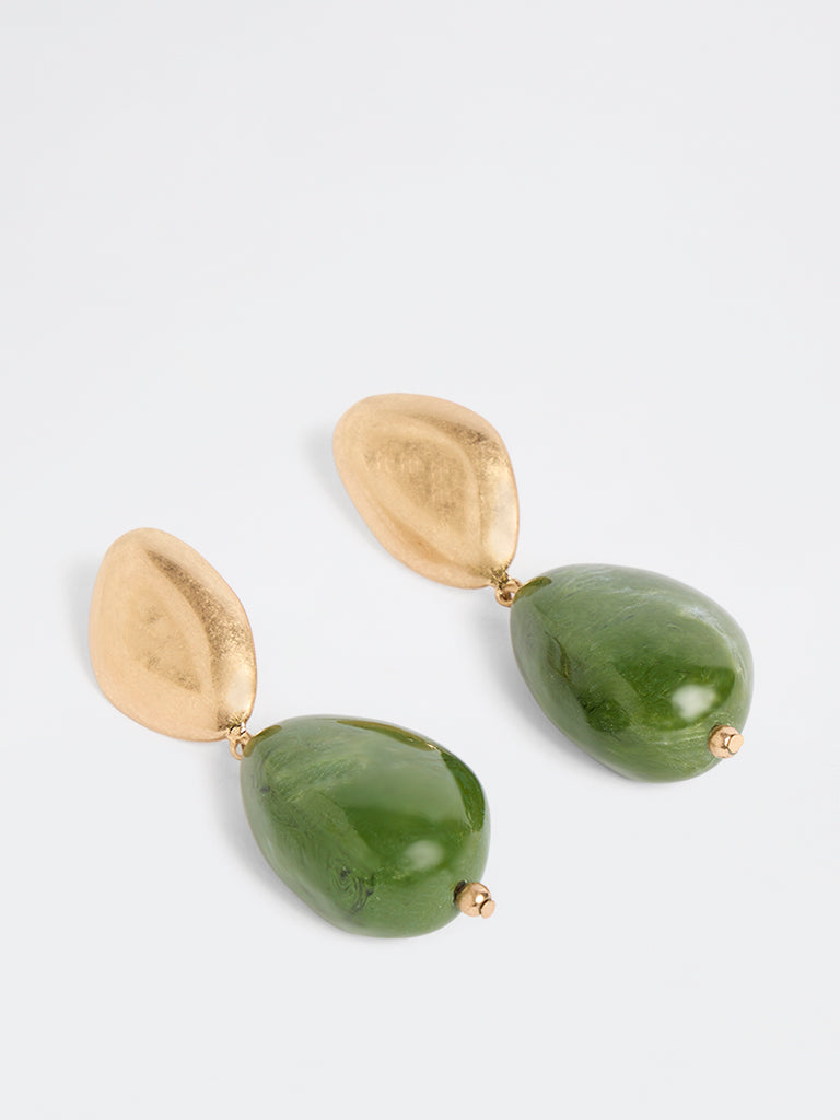 Westside Accessories Gold and Green Statement Dangler Earrings
