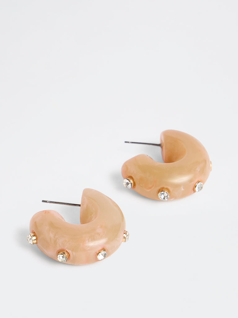 Westside Accessories Peach Embellished Resin Hoop Earrings
