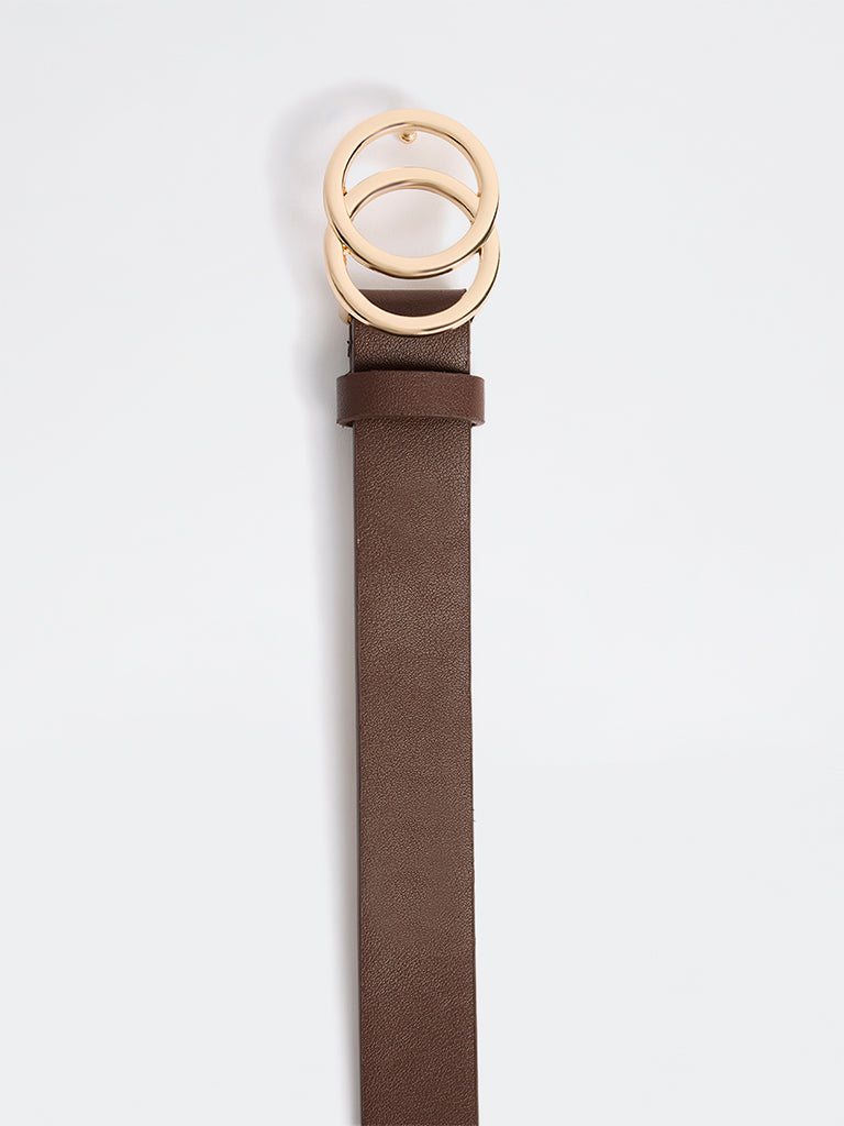 Westside Accessories Brown Double-Circular Buckle Belt
