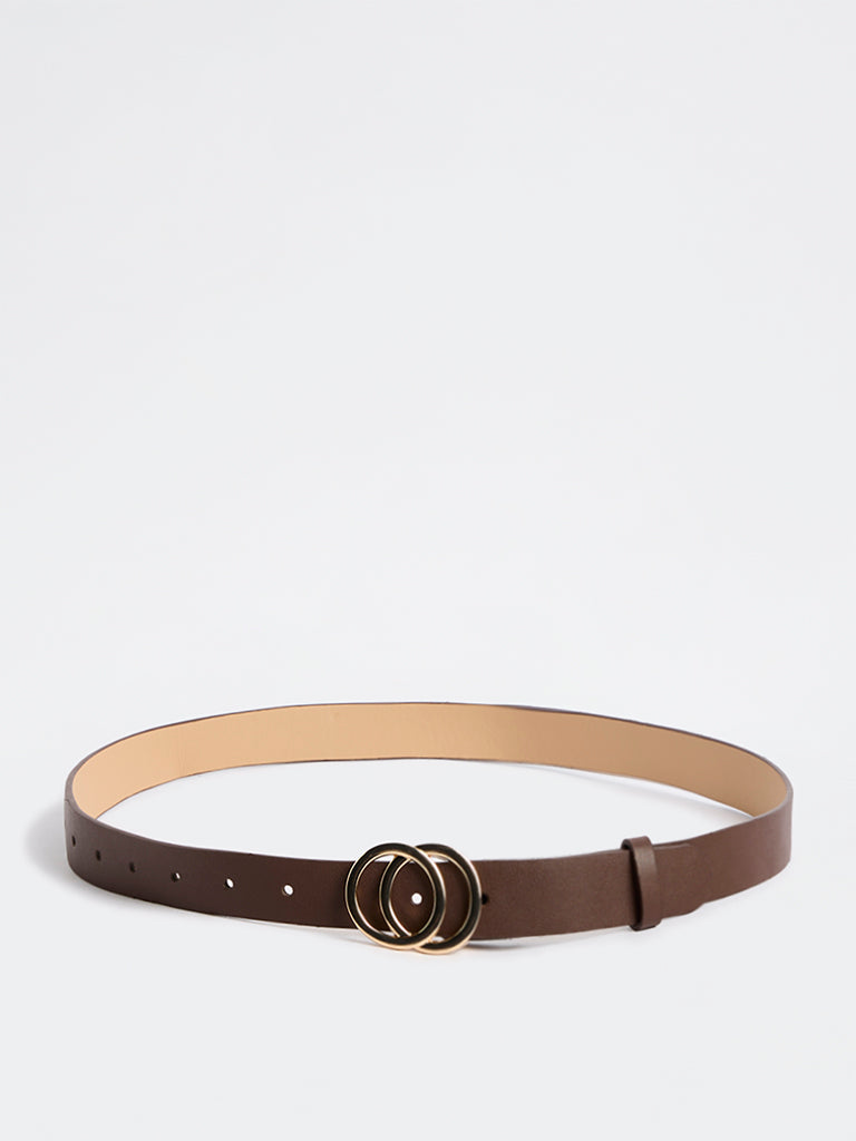 Westside Accessories Brown Double-Circular Buckle Belt