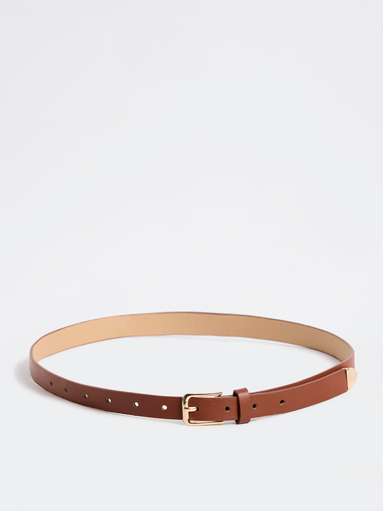 Westside Accessories Brown Rectangular Buckle Belt