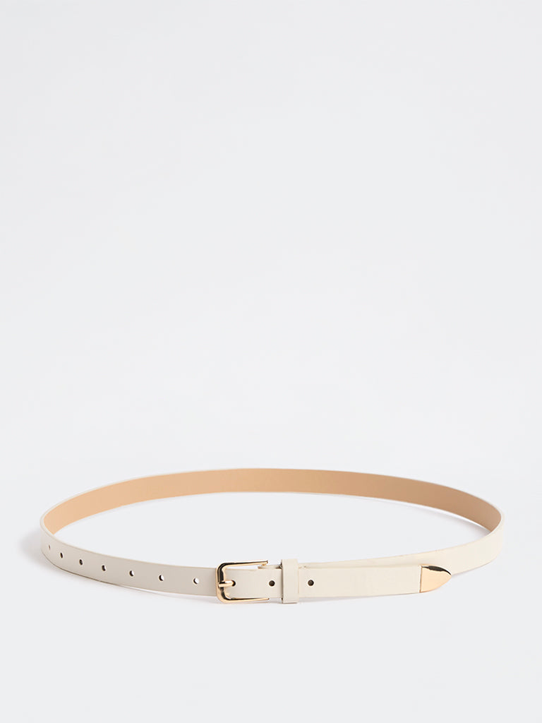 Westside Accessories Off-White Rectangular Buckle Belt
