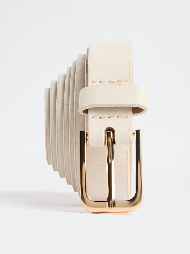 Westside Accessories Off-White Rectangular Buckle Belt