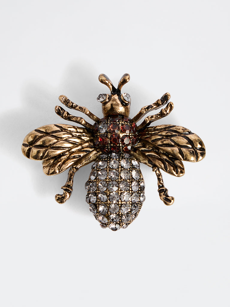 Westside Accessories Gold Crystal Embellished Bug Motif Brooch