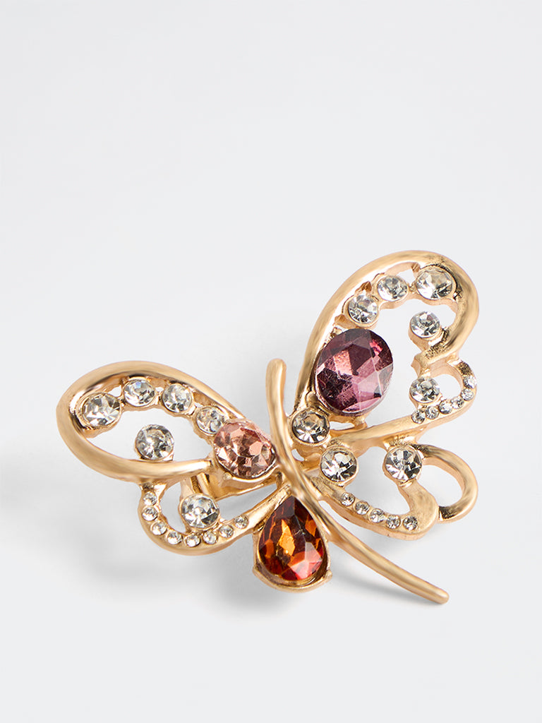 Westside Accessories Gold Embellished Butterfly Brooch