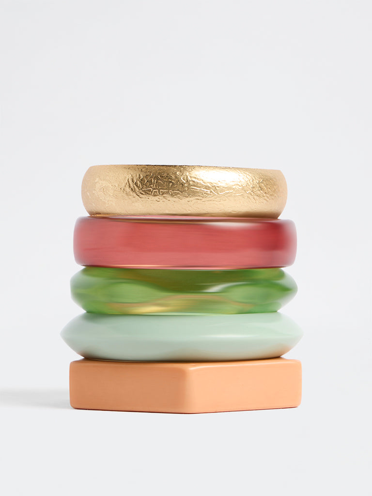 Westside Accessories Multicolour Resin and Metal Bangles Set - Pack of 5