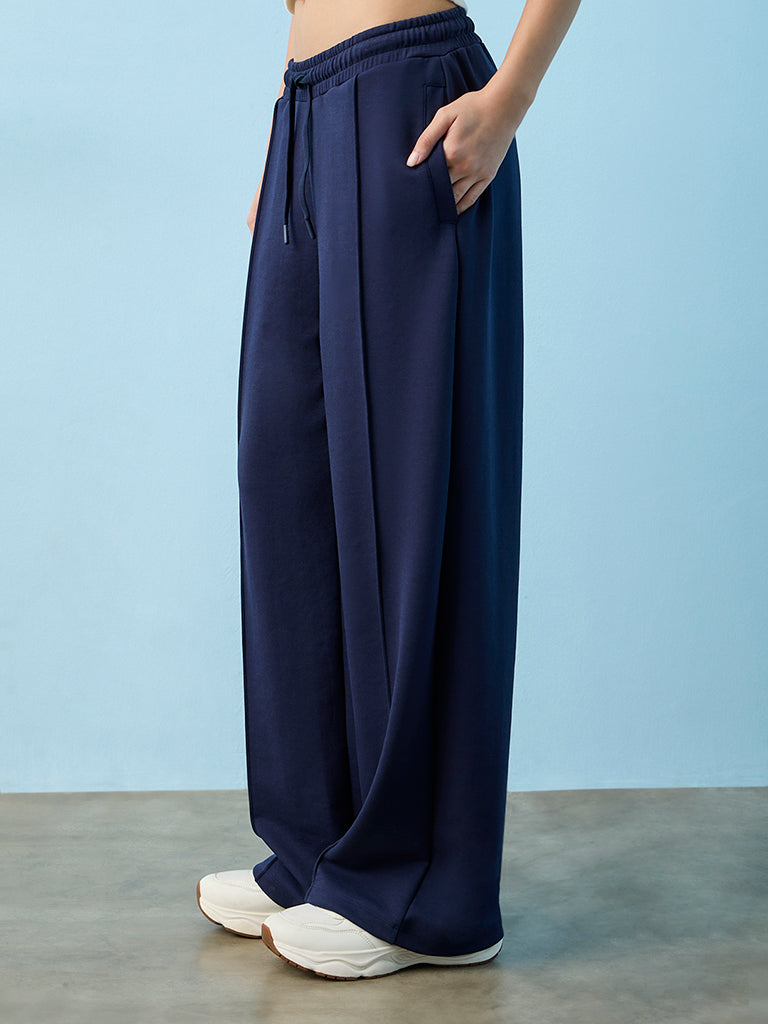 Nuoflexx Navy Pipeline-Detailed High-Rise Track Pants