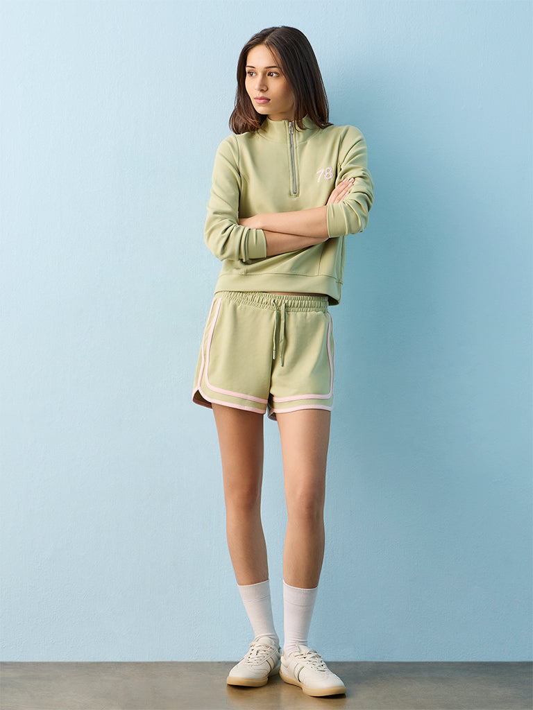Nuoflexx Light Green Stripe Detail High-Rise Shorts