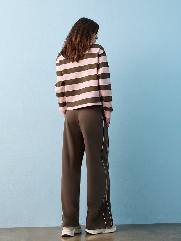 Nuoflexx Dark Olive Pipeline-Detail High-Rise Track Pants