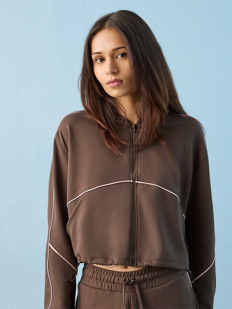 Nuoflexx Brown Piping Detail Hooded Jacket