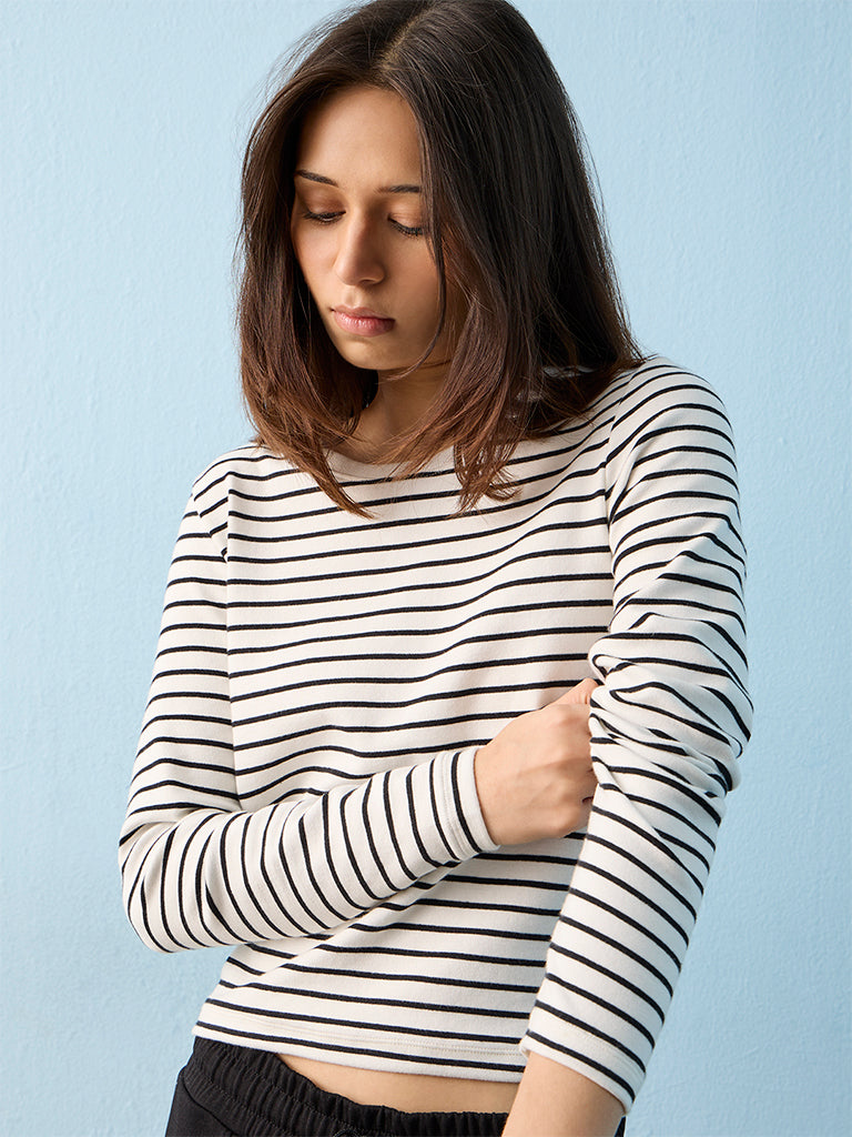 Nuoflexx White Striped Cotton-Blend T-Shirt