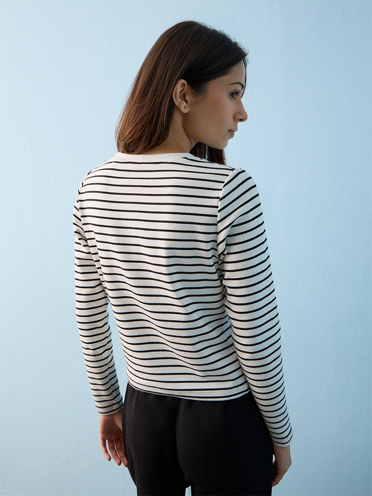 Nuoflexx White Striped Cotton-Blend T-Shirt