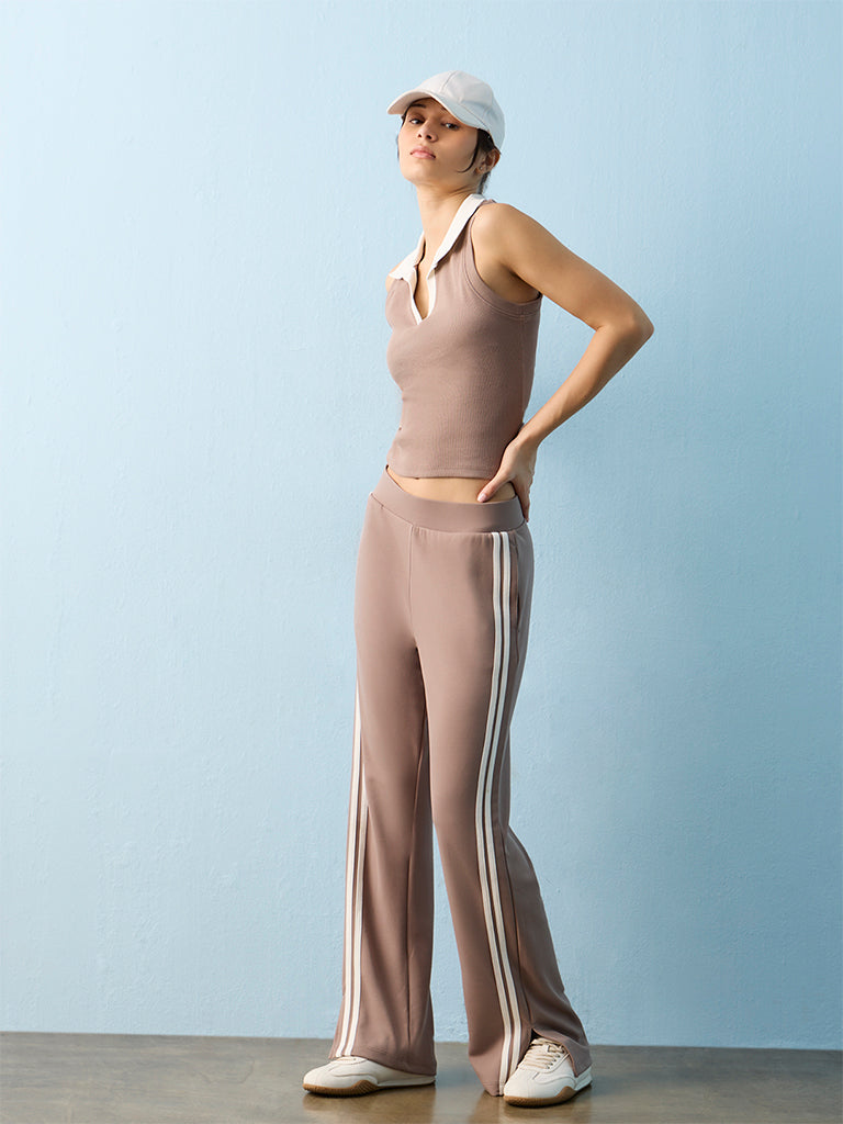 Nuoflexx Beige Ribbed Cotton-Blend Top