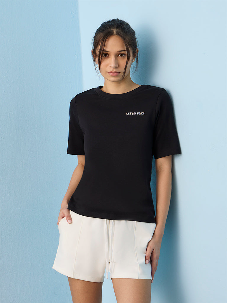 Nuoflexx Black Text-Detail Cotton T-Shirt