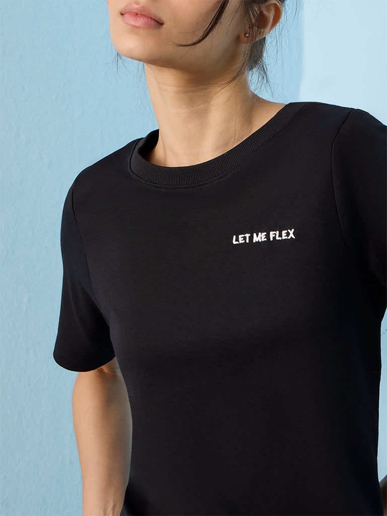 Nuoflexx Black Text-Detail Cotton T-Shirt