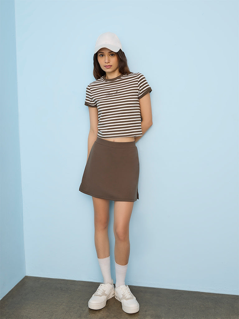 Nuoflexx Olive Striped Cotton-Blend T-Shirt