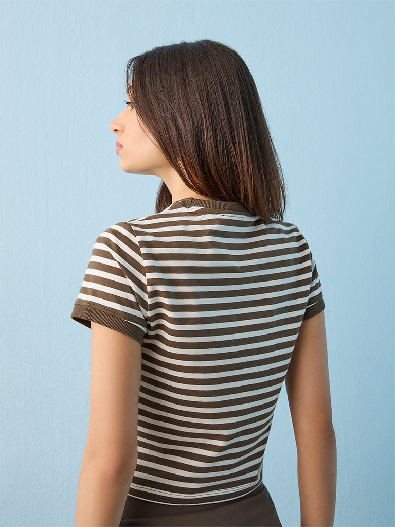 Nuoflexx Olive Striped Cotton-Blend T-Shirt