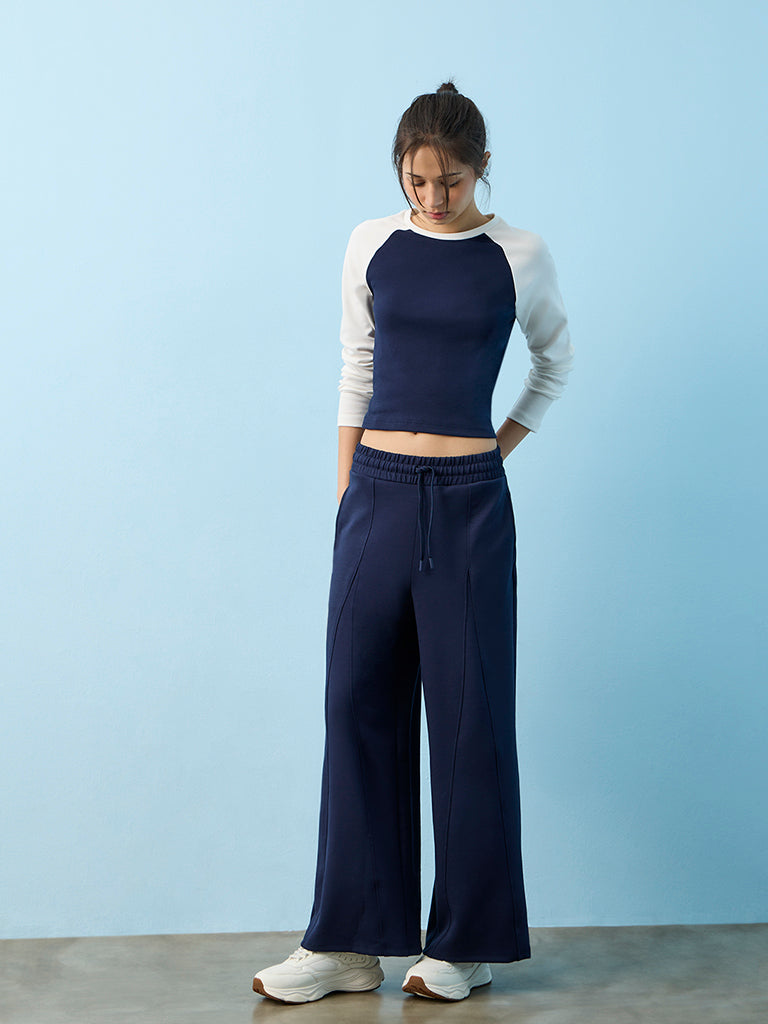 Nuoflexx Navy Colour-Blocked Cotton T-Shirt