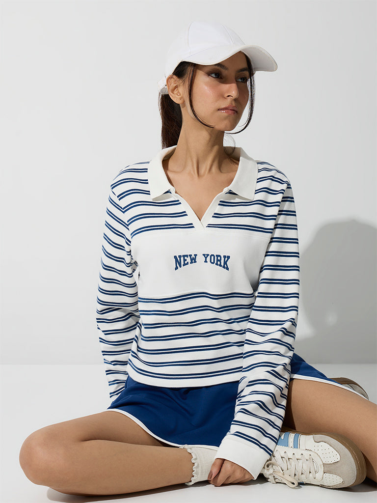 Nuoflexx Blue and White Striped Cotton T-Shirt