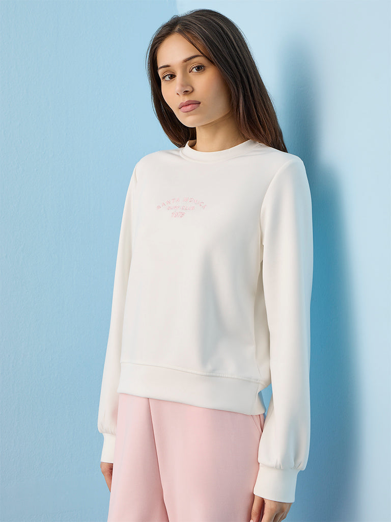 Nuoflexx White Text Embroidered Sweatshirt