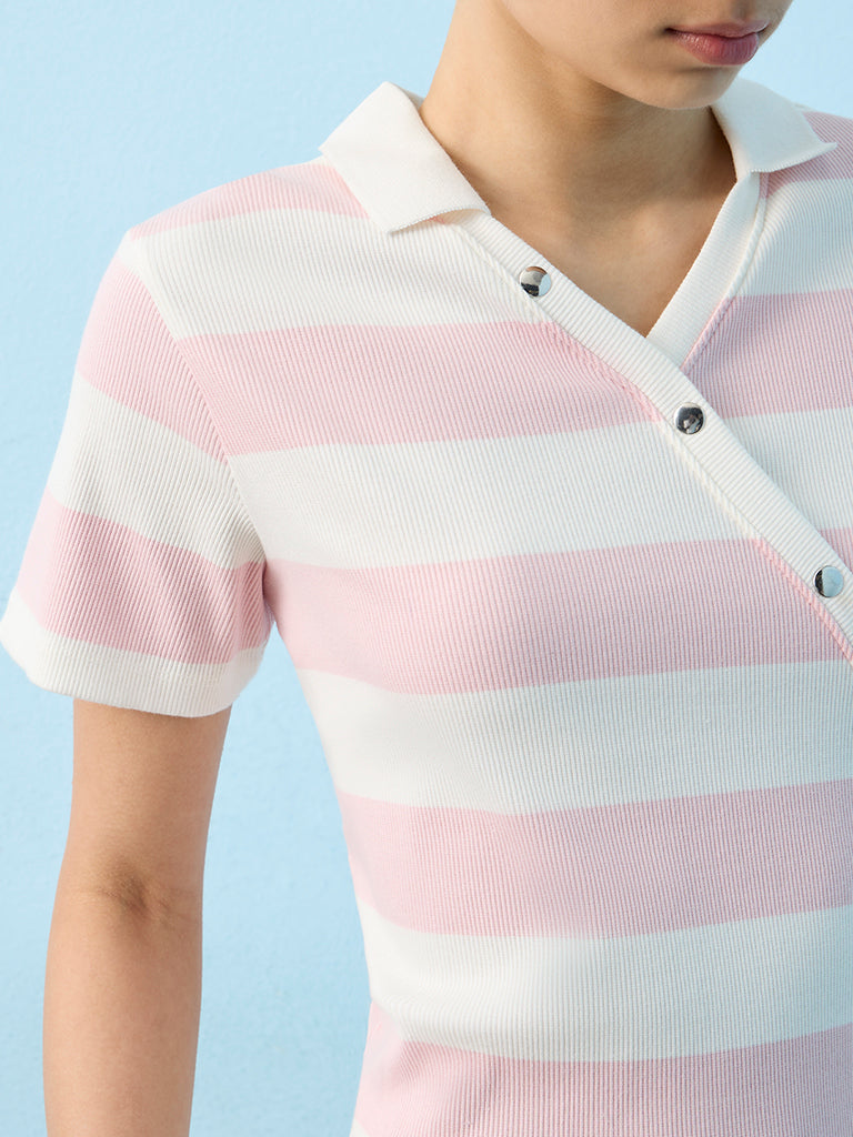 Nuoflexx Pink and White Striped Cotton-Blend T-Shirt