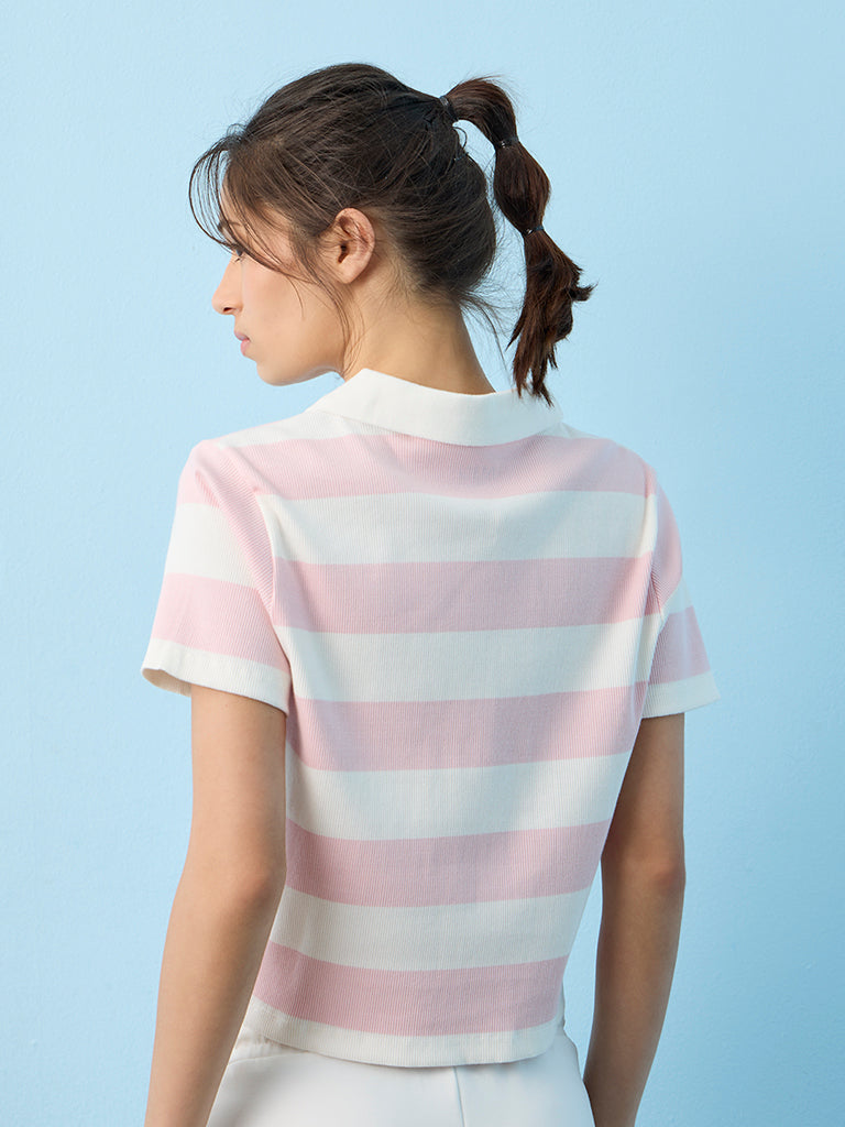 Nuoflexx Pink and White Striped Cotton-Blend T-Shirt