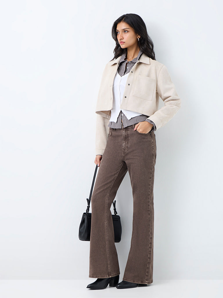 Nuon Light Beige Suede Crop Jacket