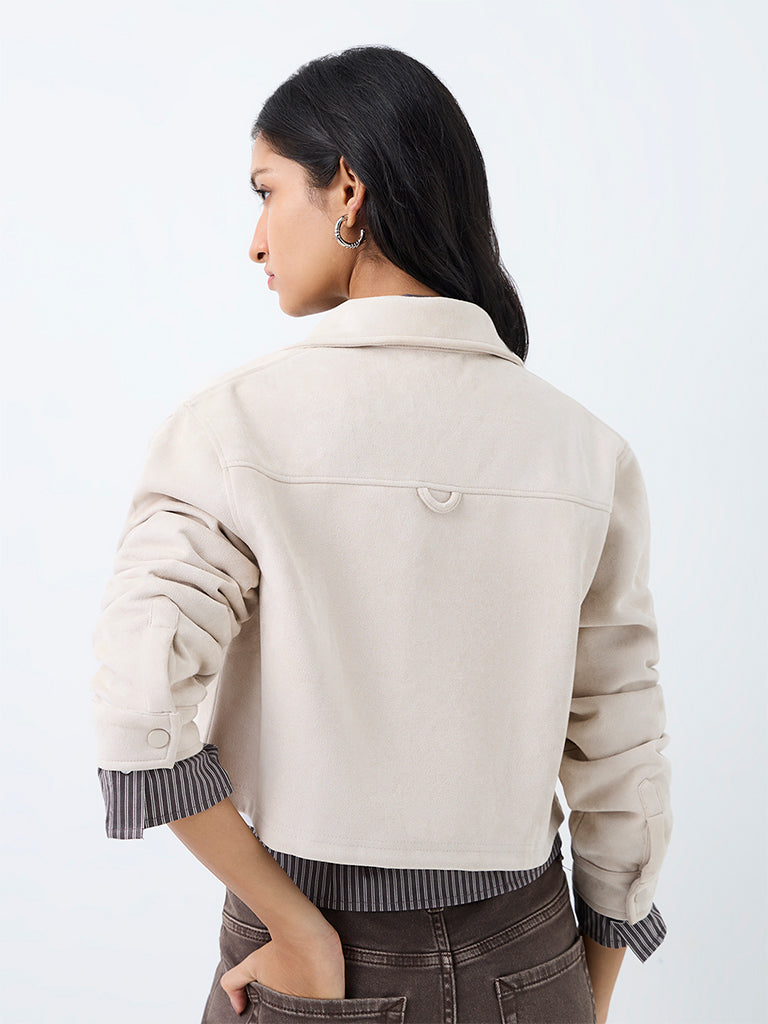 Nuon Light Beige Suede Crop Jacket