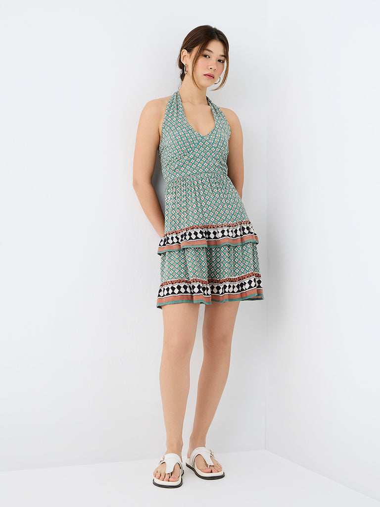 Bombay Paisley Green Printed Tiered Dress