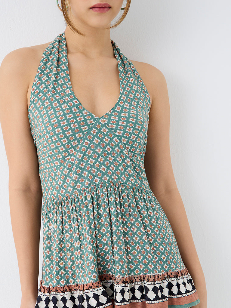 Bombay Paisley Green Printed Tiered Dress