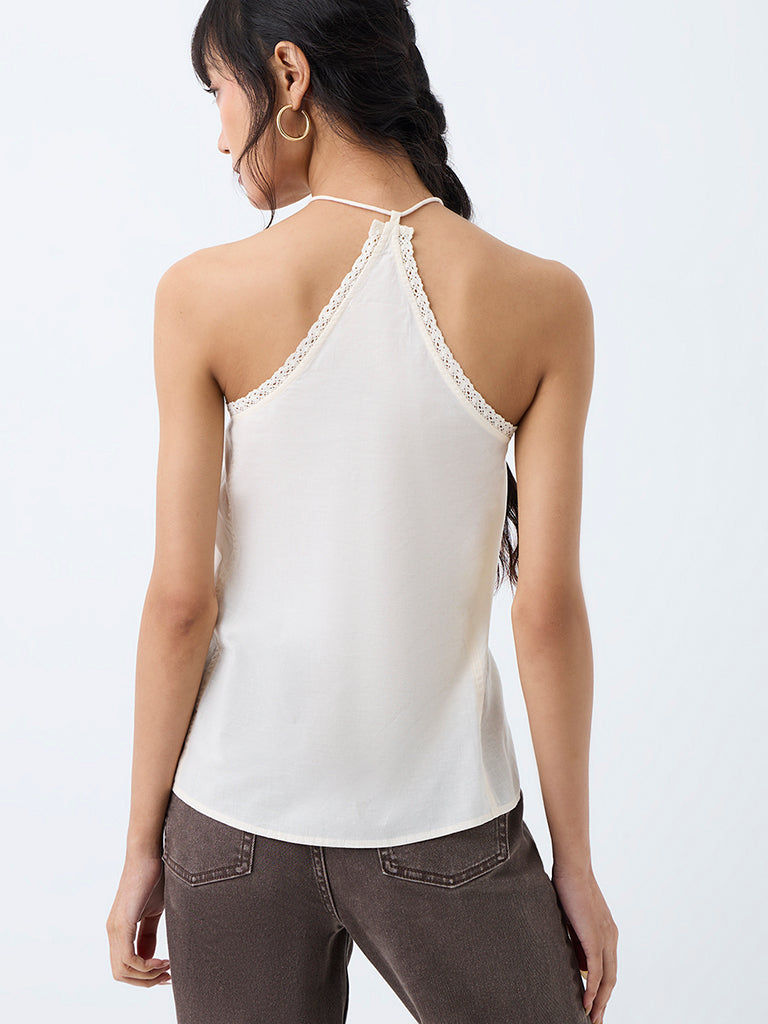 Bombay Paisley Off-White Lace Embroidered Cotton Top