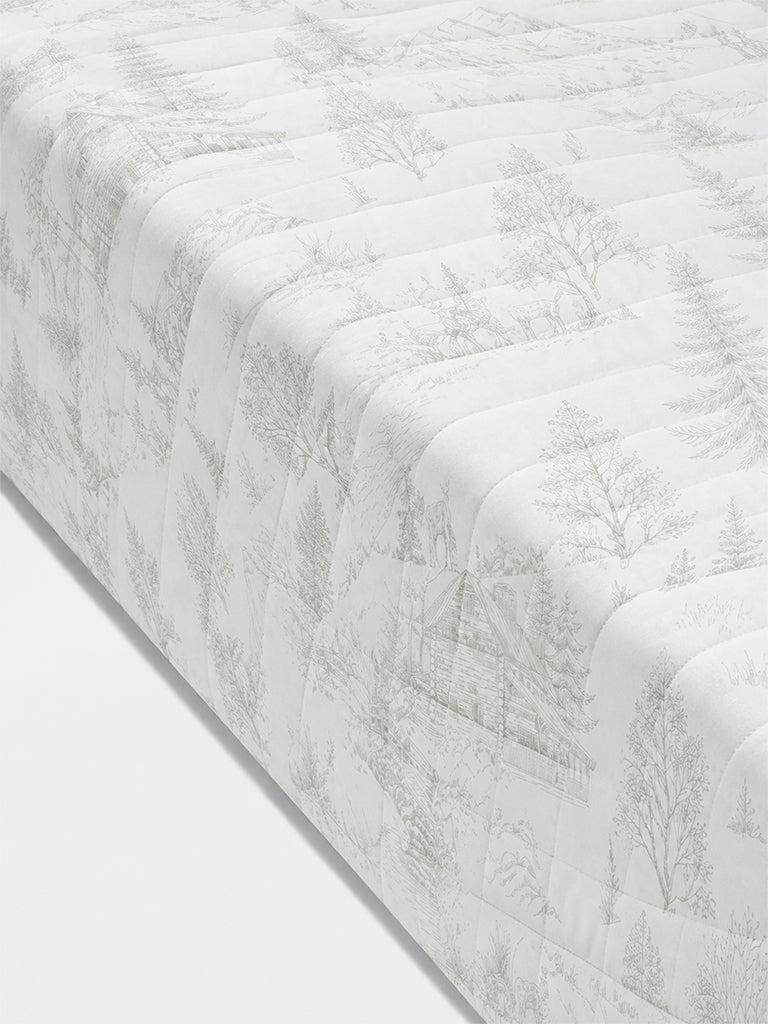 Westside Home Green Toile Printed Quilted Queen Bed Comforter