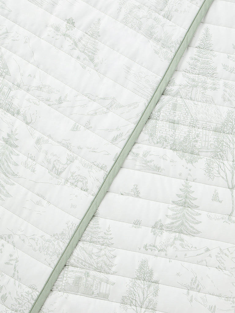 Westside Home Green Toile Printed Quilted Queen Bed Comforter