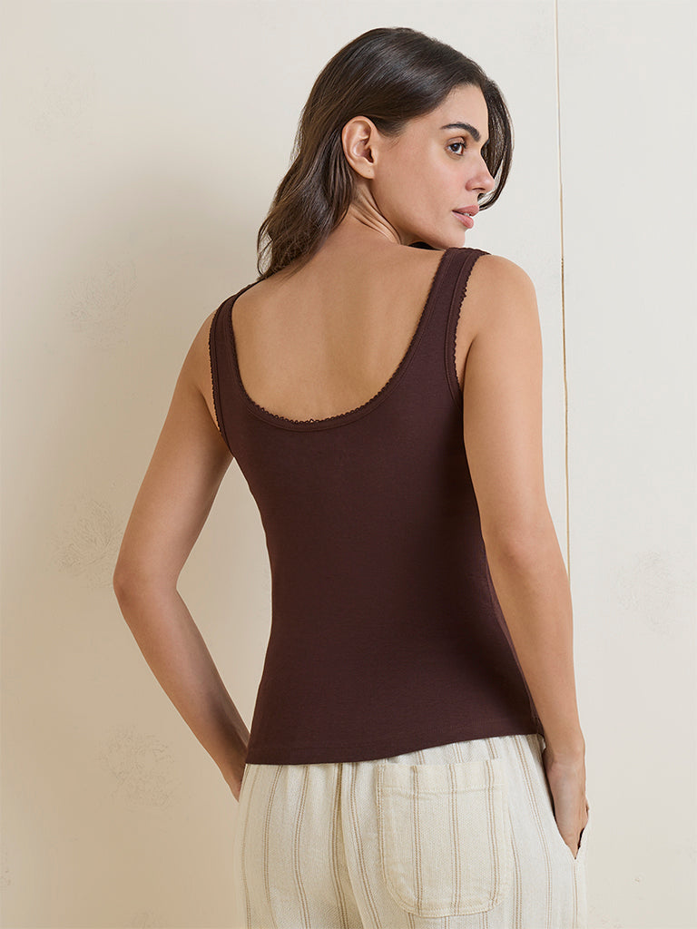 Wunderlove Dark Brown Solid Cotton Camisole