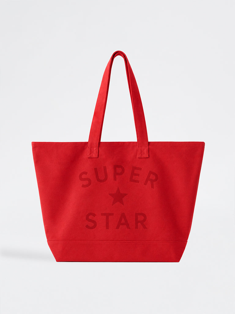 Superstar Swimwear Red Text Design Cotton Tote Bag