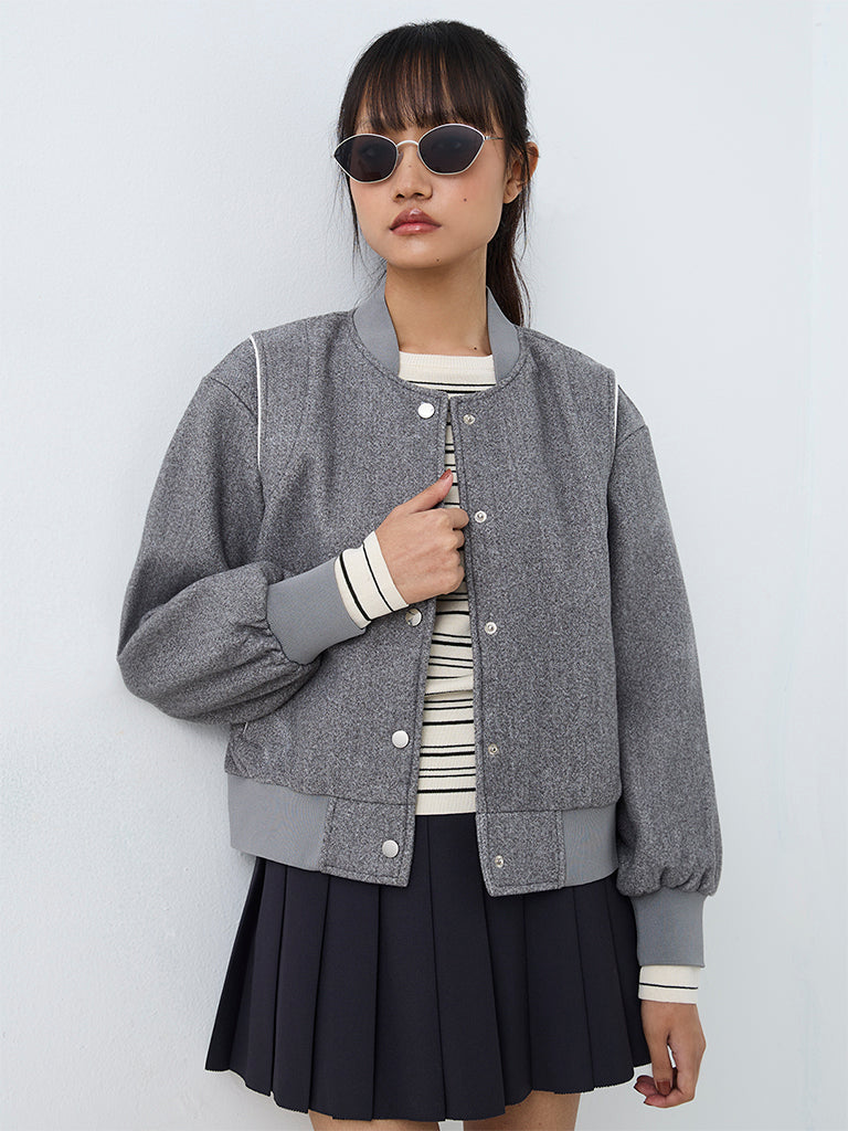 Nuon Grey Melange Varsity Jacket