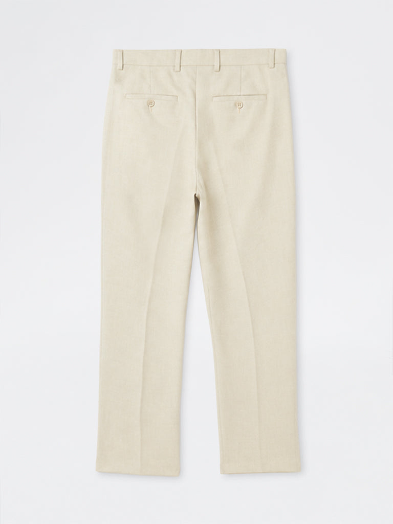 Ascot Off-White Solid Relaxed-Fit Mid-Rise Chinos