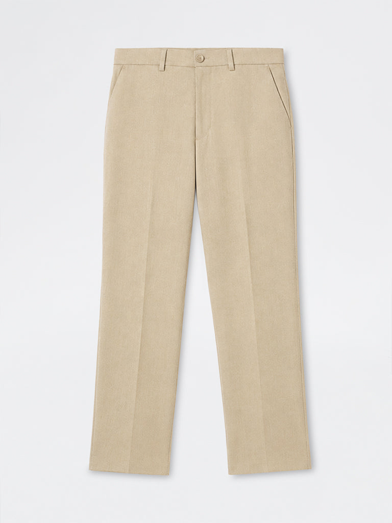 Ascot Beige Solid Relaxed-Fit Mid-Rise Chinos