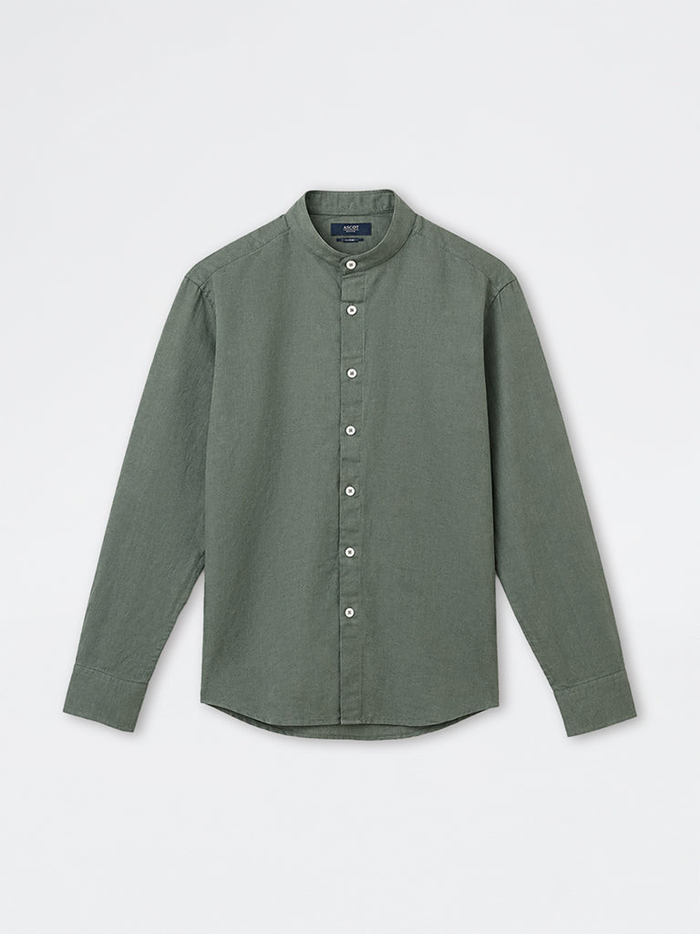 Ascot Sage Solid Relaxed-Fit Linen-Blend Shirt
