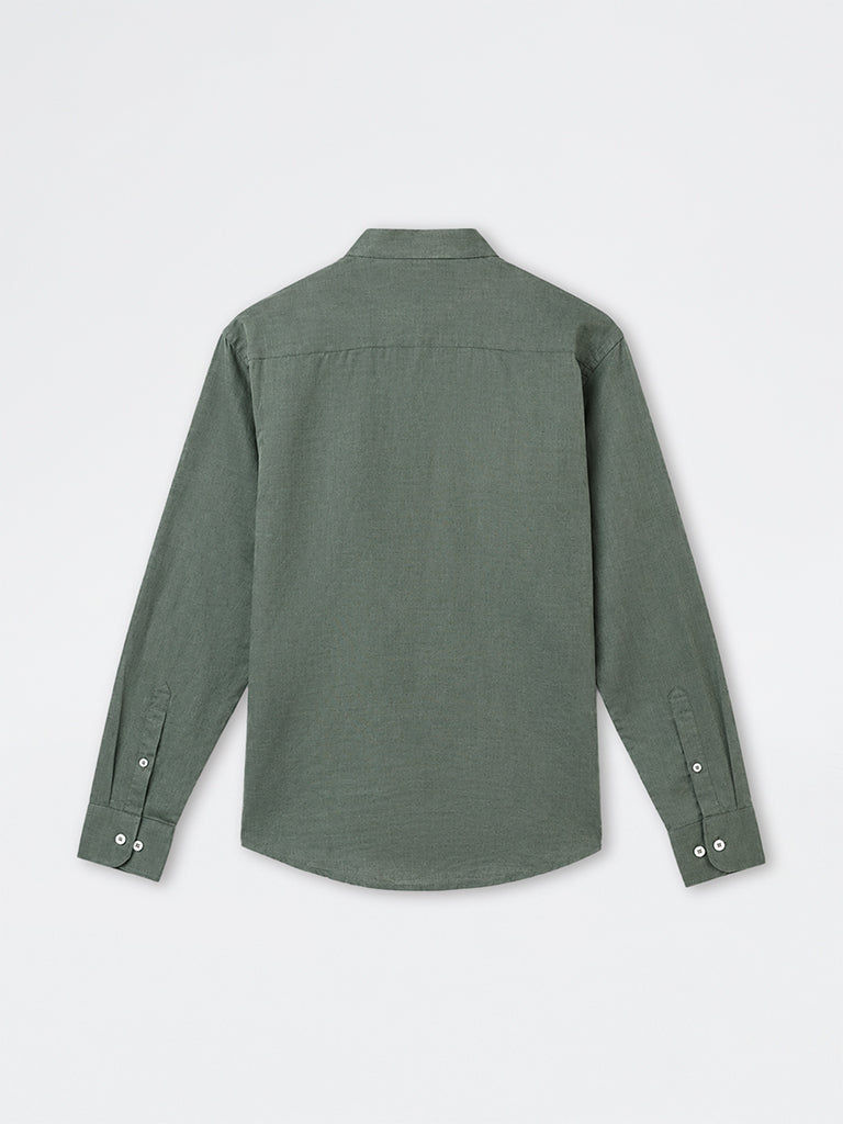 Ascot Sage Solid Relaxed-Fit Linen-Blend Shirt
