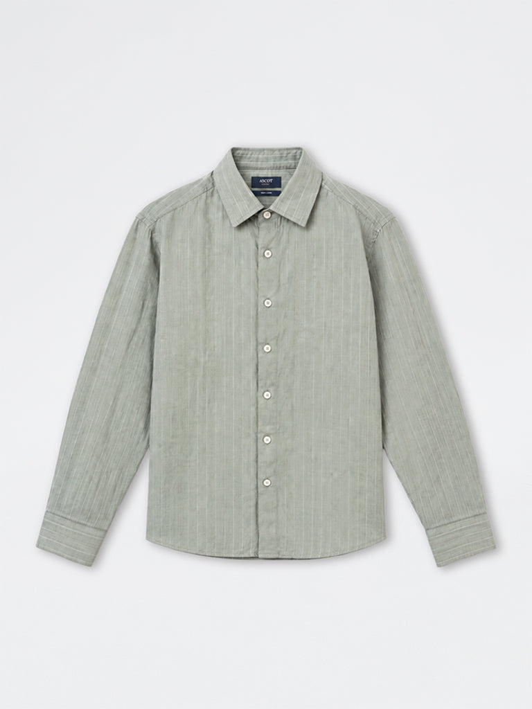 Ascot Sage Striped Relaxed-Fit Linen Shirt