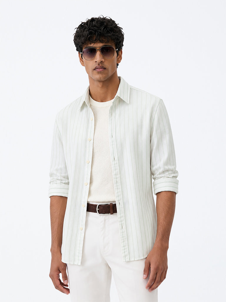 Ascot Off-White Striped Relaxed-Fit Linen Shirt
